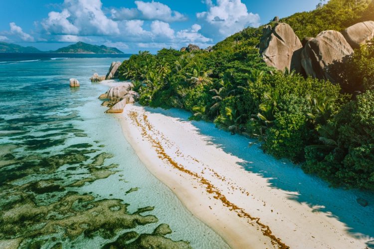 seychelles la digue aerial view of beautiful parad GHJQMNF