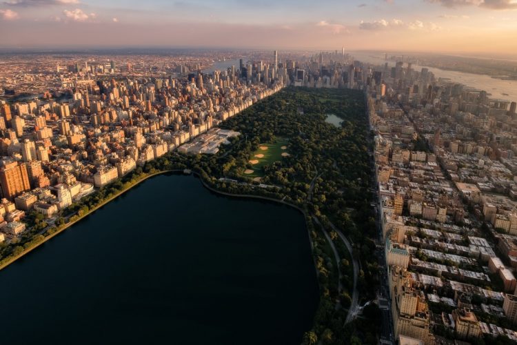 aerial view of the sunset on central park new york QVTRZEF